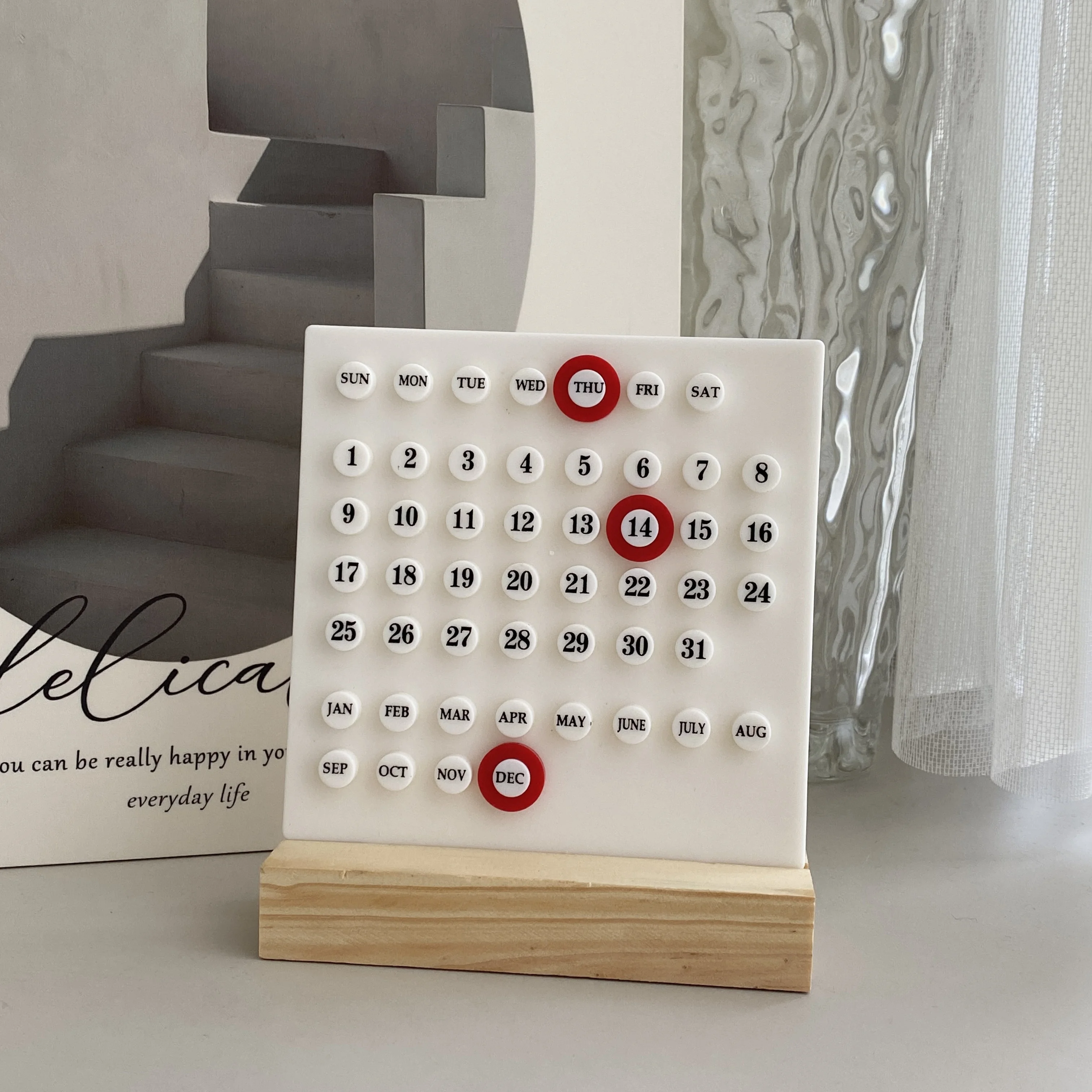1PC Wood Perpetual Calendar Montessori Calendar Cute Desk Calendar Adjustable Week Month Date Display Calendar Home Office Desk