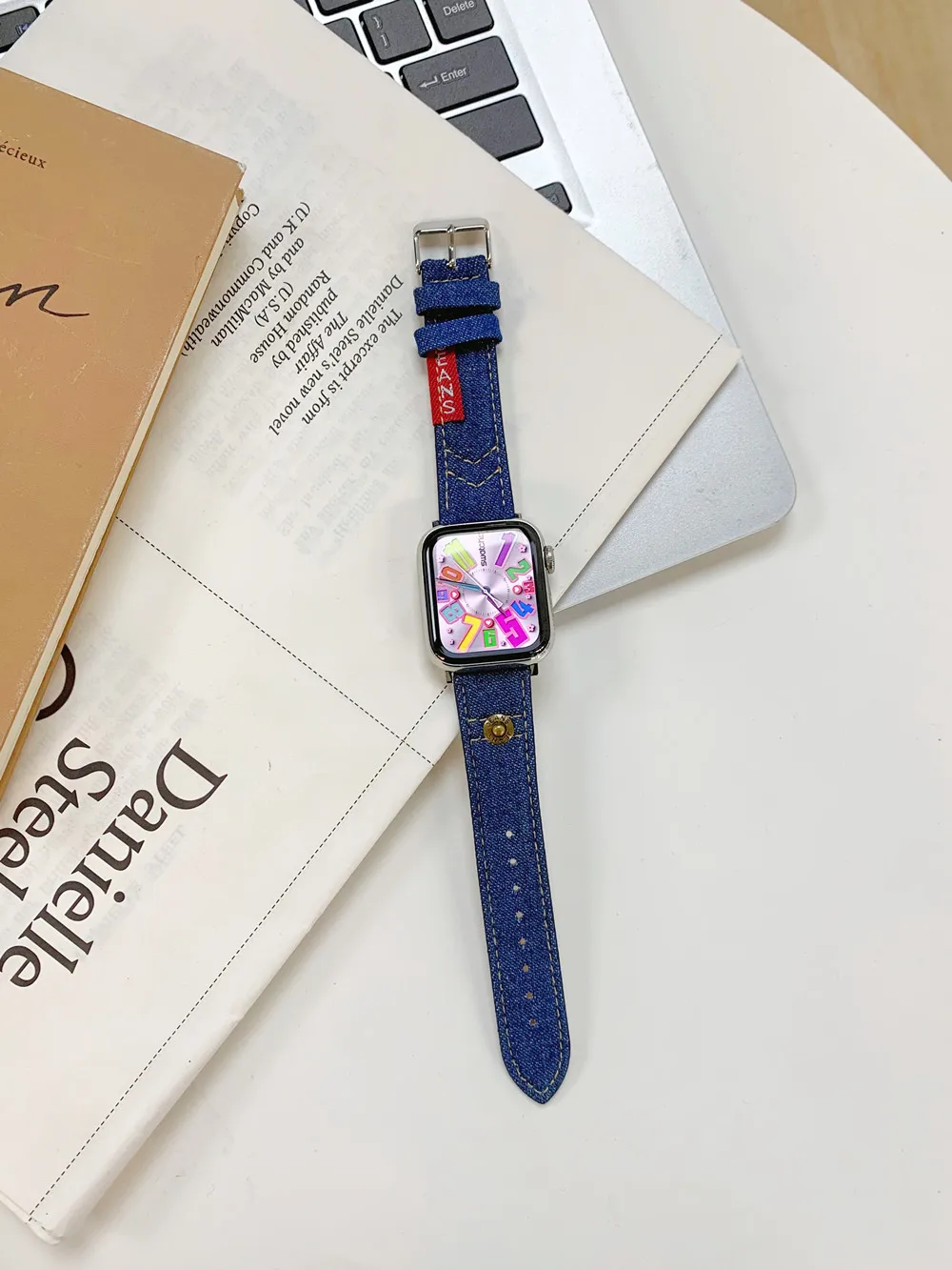 الجينز قماش حزام من الجلد ل سوار ساعة يد آبل 49 الترا SE8 7 6 5 4 38/42 مللي متر برشام سوار ل Iwatch سلسلة 3 2 1 40/44/41/45 مللي متر