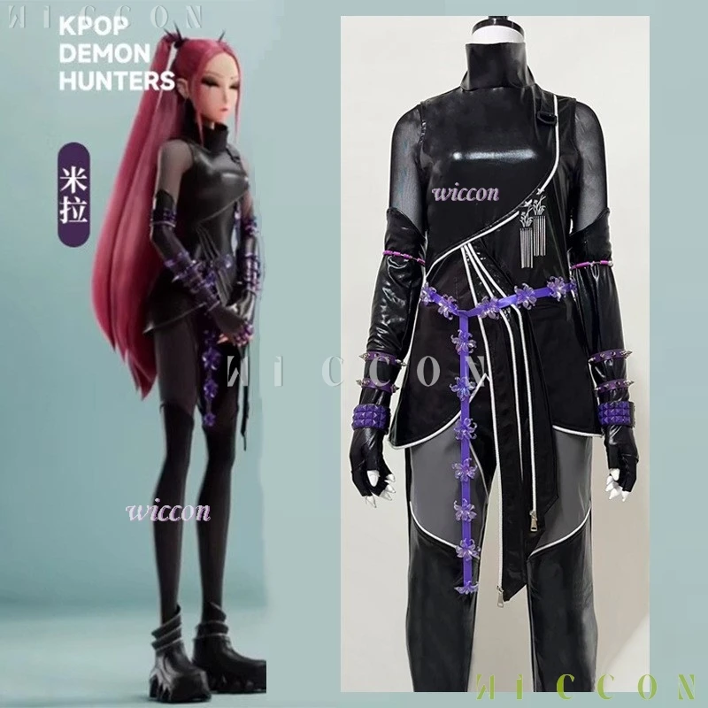 

Halloween Costumes Kpop Demon Hunters Mira Cosplay Huntrix Costume Disguise Women Girls Leather Top Adult Women disfraz 2035