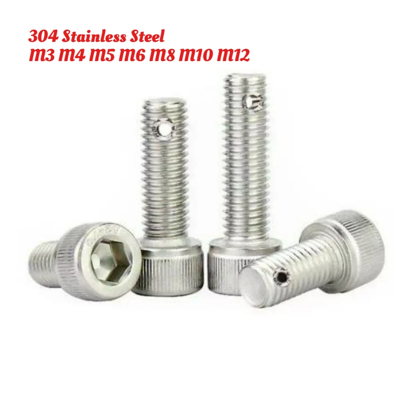 5-20pcs 304 Stainless Steel Cup Head Hexagonal Tail with Hole Screw M3 M4 M5 M6 M8 M10 M12 Perforated Bolt Thread Length 10-60mm