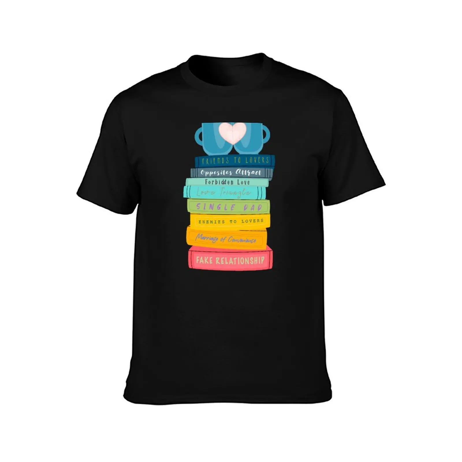 Rainbow Bookstack, TBR Pile, Romance Tropes,Coffee and Reading T-Shirt Holiday Party Tee Shirt T-Shirt