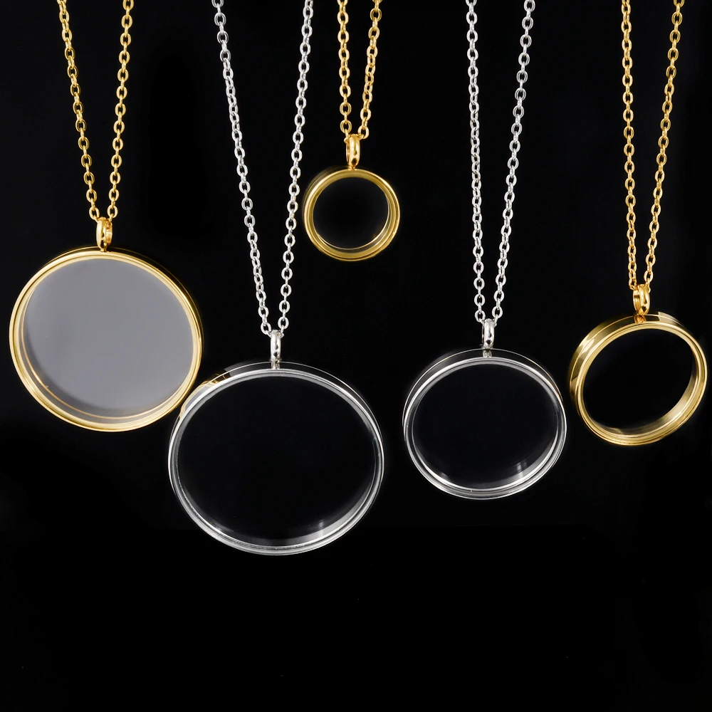 1Pc 10-40mm Round Cremation Urn Locket Pendant Necklaces For Ashes Hip Hop Glass Coin Holder Memory Medaillon Men Collar Jewelry