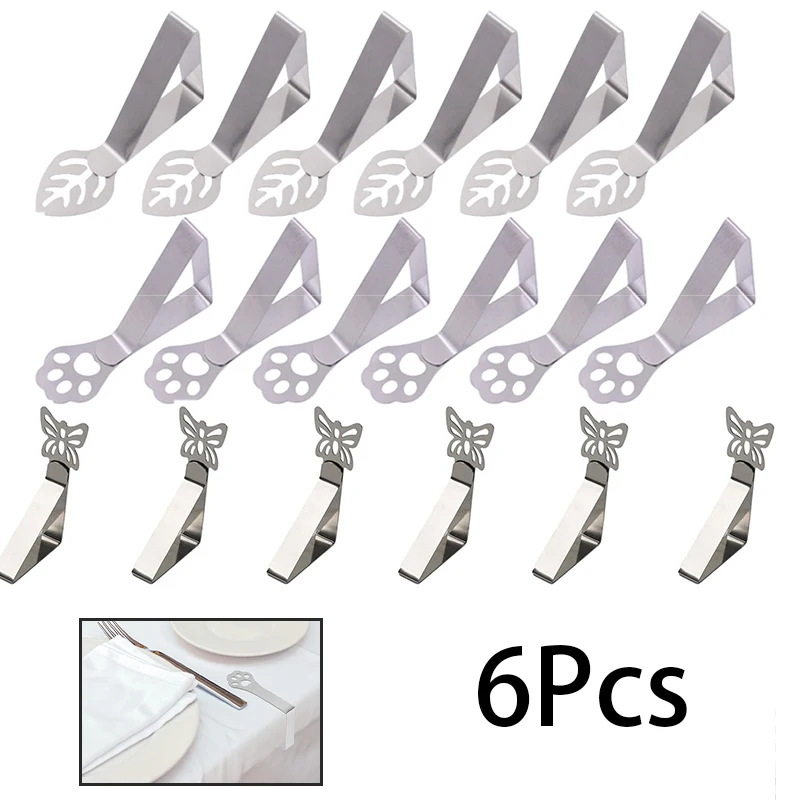 【セール中】6 個のテーブルクロスクリップステンレス鋼滑り止めテーブルクロスクランプミニ調節可能なテーブルクロスカバー固定クリップキャンプ結婚式用