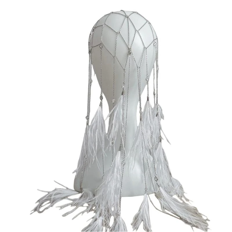 G7NC Elegant Feathered Tassels Headpiece Hair Jewelry Bohemian Hairband Adornment for Weddings and Vacations