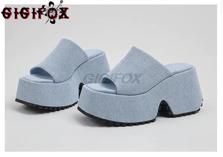 GIGIFOX-Sandalias de plataforma para mujer, zapatos de cuña con punta abierta de mezclilla, zapatillas gruesas de interior y exterior, informales,