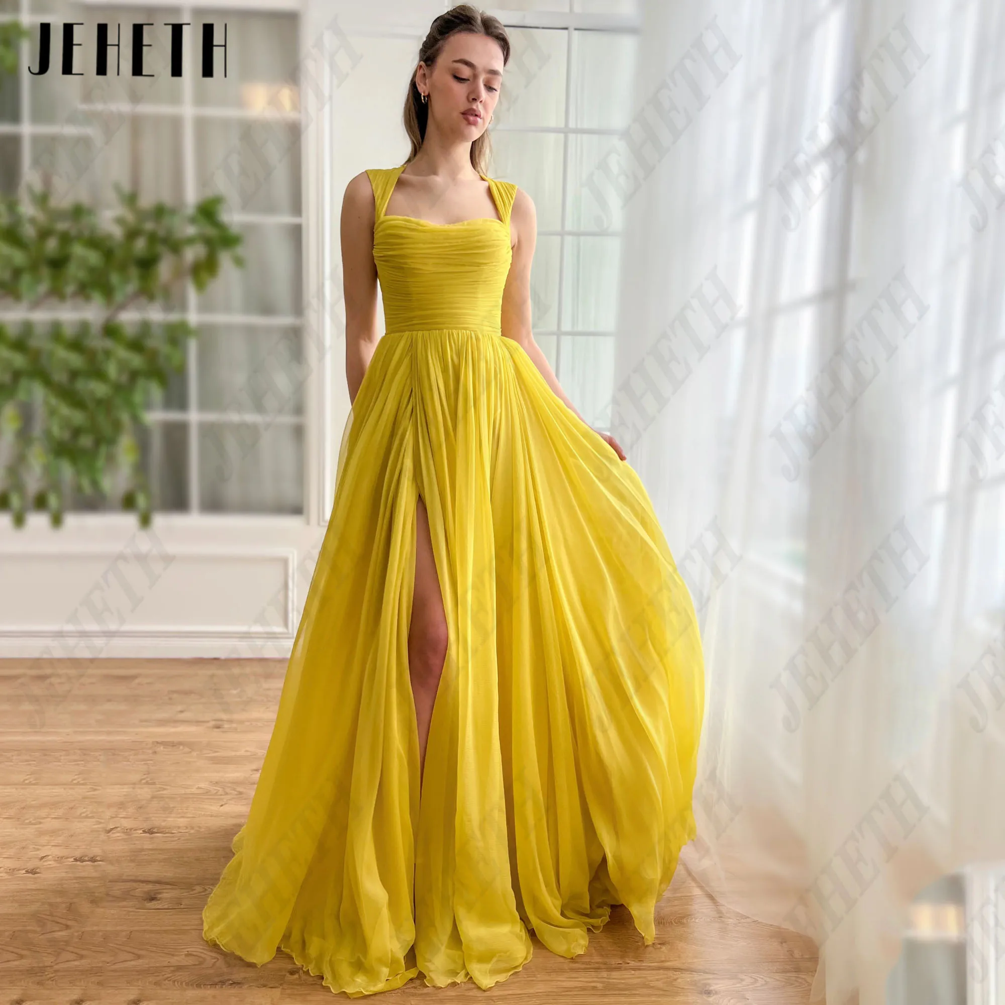 JEHETH Chiffon A-Line Prom Dress With Jacket Sweetheart Side Split Party Gowns Sleeveless Applique Backless Vestidos De Fsta