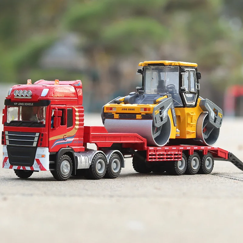 High quality 1:50 alloy trailer engineering vehicle model,simulation roller toy,transport vehicle toy,wholesale