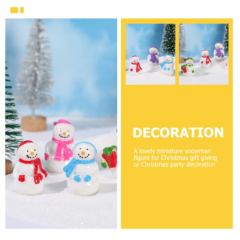 6 Pcs Christmas Decor Micro Landscape Lovely Miniature Snowman Crafts Resin Statue Tiny Figures Figurines