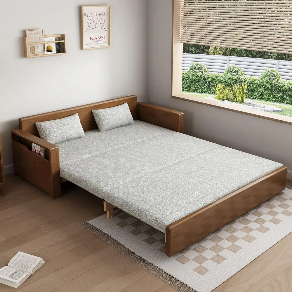 

71-дюймовый диван-трансформер с подушкой королевского серого цвета и местом для хранения вещей, секционный спальный диван с двусторонним шезлонгом, диван из дерева орехового дерева