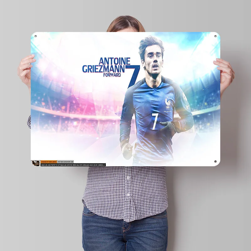 Antoine Griezmann Football Poster Customized Vintage Metal Signs Wall Art Retro Tin Plaque for Soccer Fans Garage Decoration
