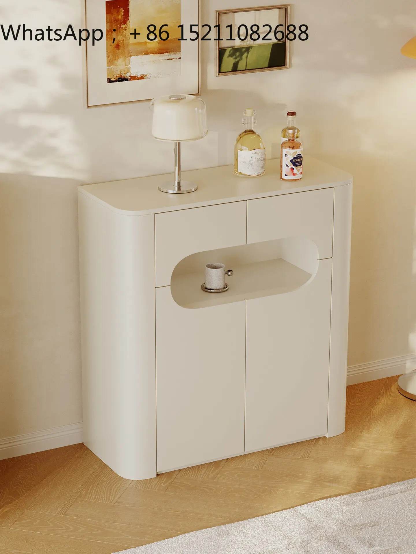 LLY Cream Wind Minimalist Exquisite Living Room Household Tea Cabinet Wine Cabinet Kitchen Storage Cabinet Large Capacity