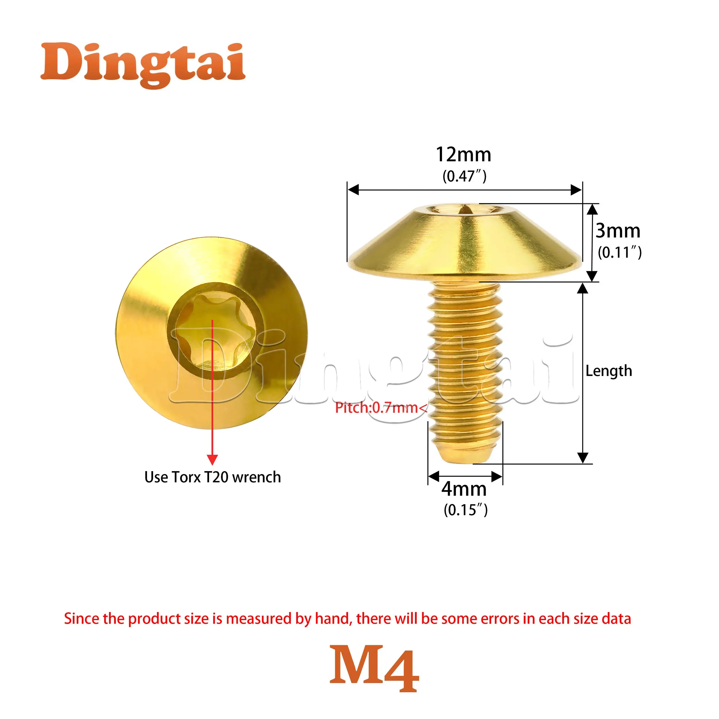 Dingtai Titanium Bolt M4x10/15mm Torx Head Bolt for Motorcycle Bicycle Fastener Accessory
