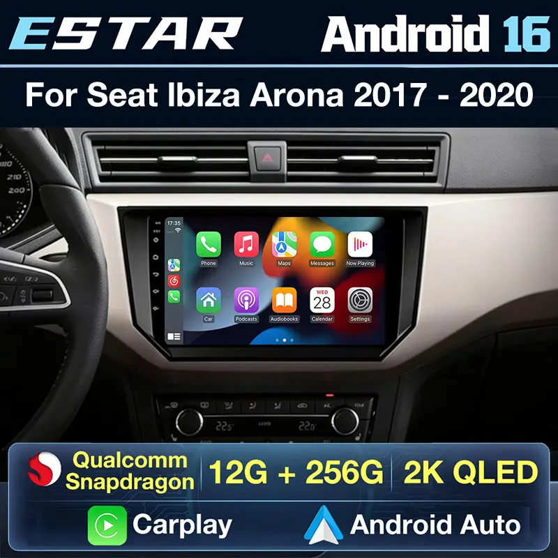 Radio para Auto Android 16 2K QLED para Seat Ibiza Arona 2017 2018 2019 2020 2021 Reproductor Multimedia de Video GPS 4G CarPlay Auto WIFI BT