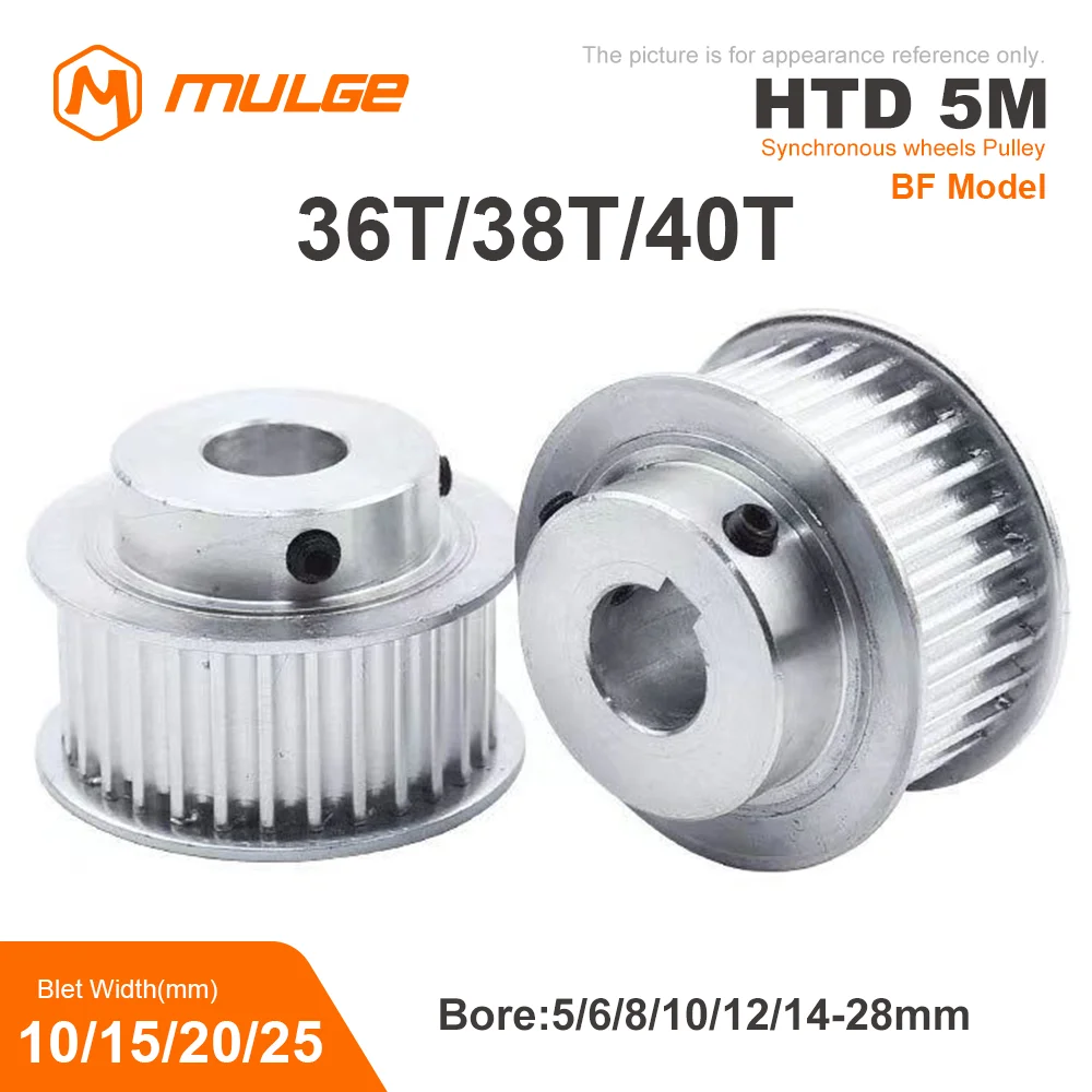 

HTD5M Timing Pulley 36T/38T/40Teeth BF Type Keyway hole 5/6/8/10/12/14/15-30mm Belt Width 10/15/20/25mm 3D printed parts 5GT