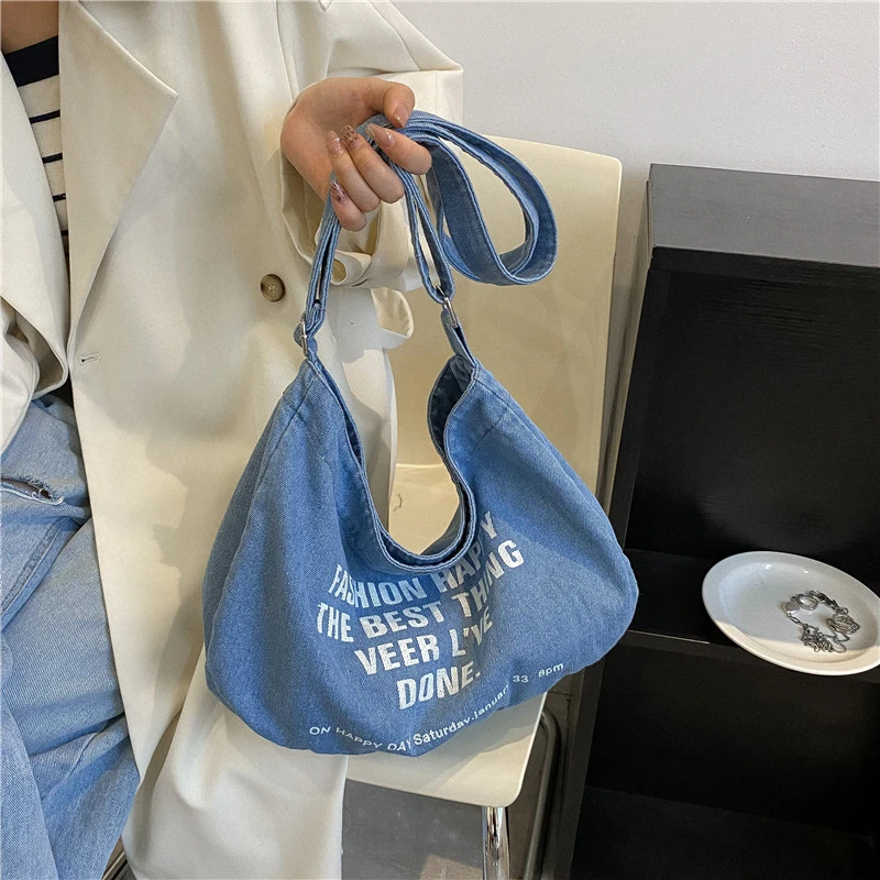 2023 Student School Messenger Bag Letter Pattern Messenger Bag Women Japanese Retro Denim Shoulder Bags Large Handbags Sac New