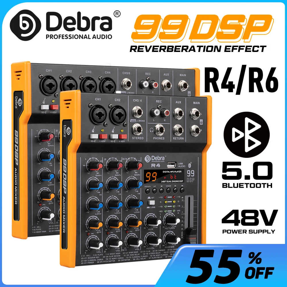 Tragbarer Multi-Audio-Mixer r4/r6, DJ-Controller 99dsp Stereo, 3,5-mm-Ausgang Typ-C-Soundkarte für PC-Aufnahmen, kleine Bänder