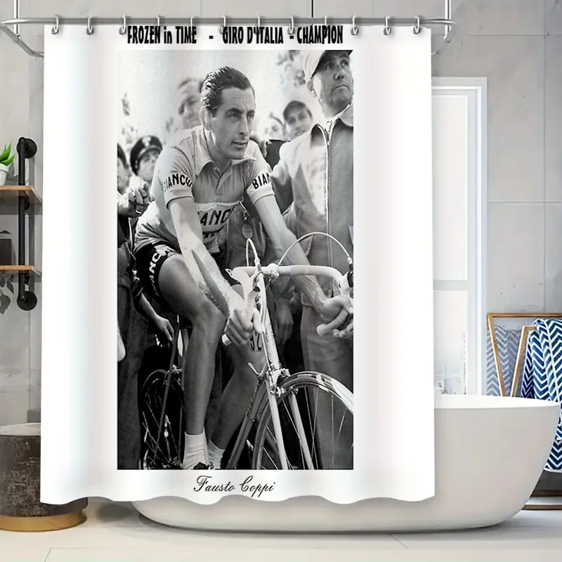 Vintage Cycling Champion Black and White Shower Curtain Sports Fan Gift Bicycle Racer Decor Artistic Wall Hanging Bathroom Set