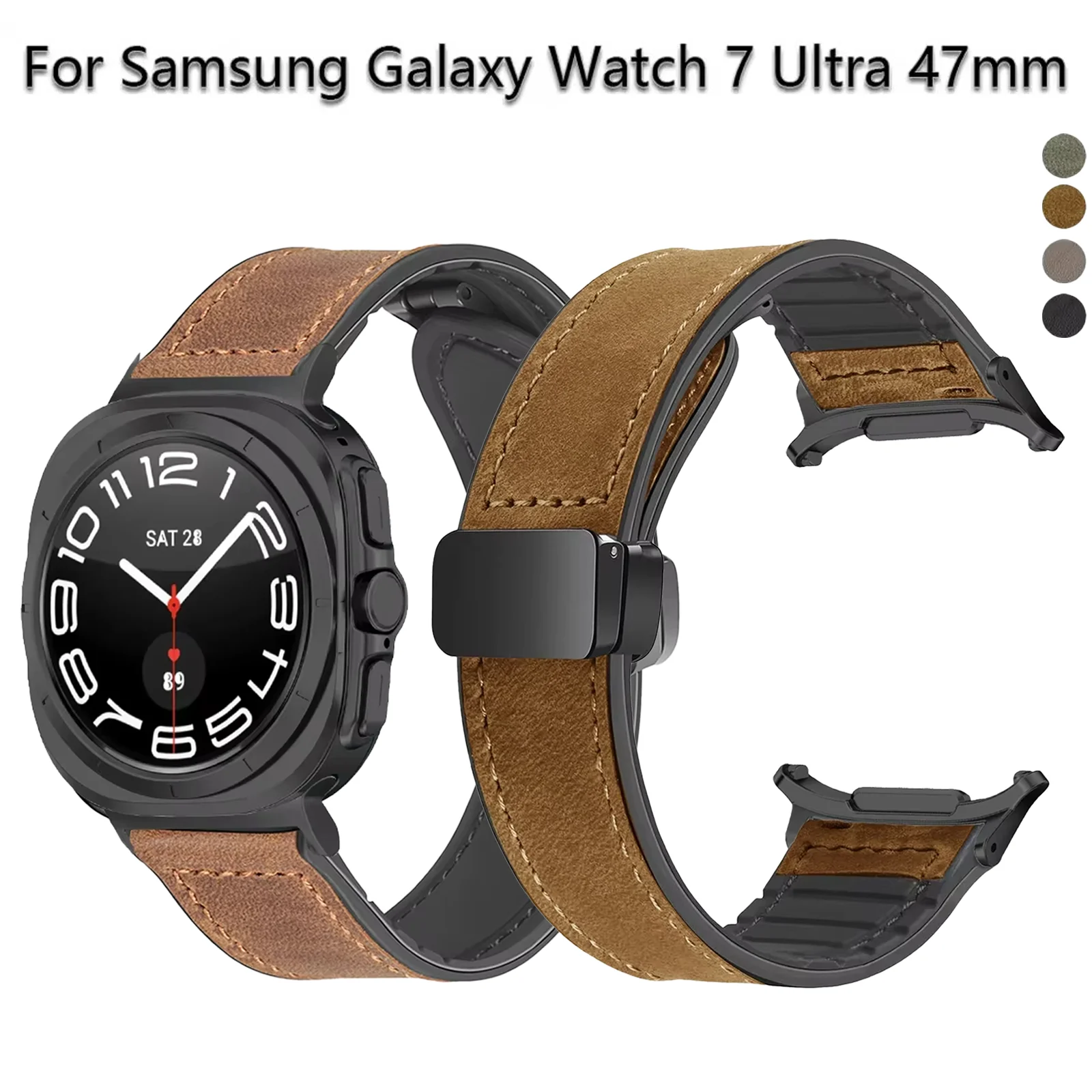 Leather Silicone Watch Band For Samsung Galaxy Watch 7 Ultra 47mm Magnetic Quick Fit Bracelet for Galaxy Watch 7 Ultra 47mm Men
