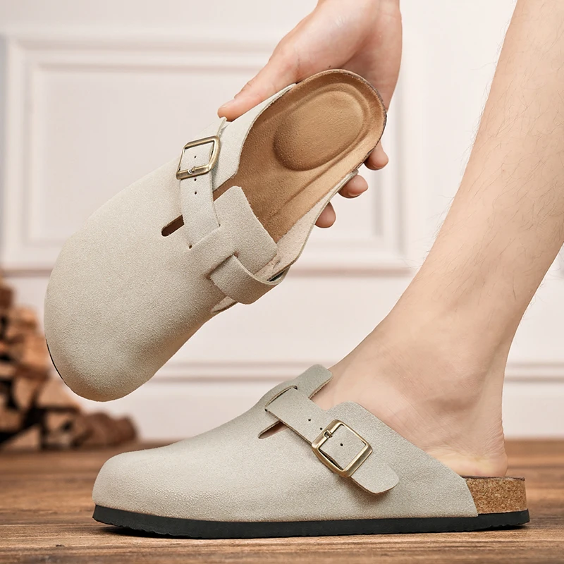 

2026 New Outdoor Unisex Closed Toe Half Slippers With Cork Sole, Light Anti-slip Wear-resistant Slip On Lazy Mules For Men Women