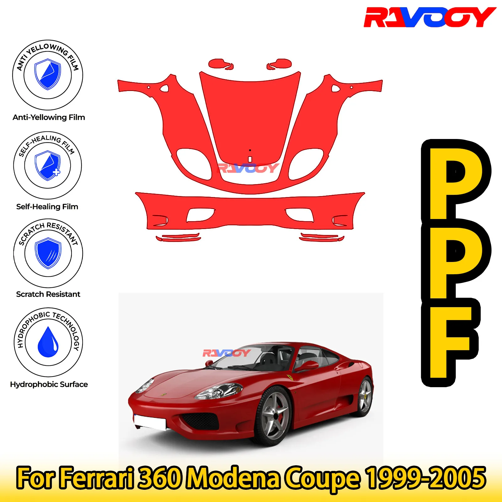 

For Ferrari 360 Modena Coupe 1999-2005 Glossy Matte Black Precut front PPF Kit Paint Protection Film