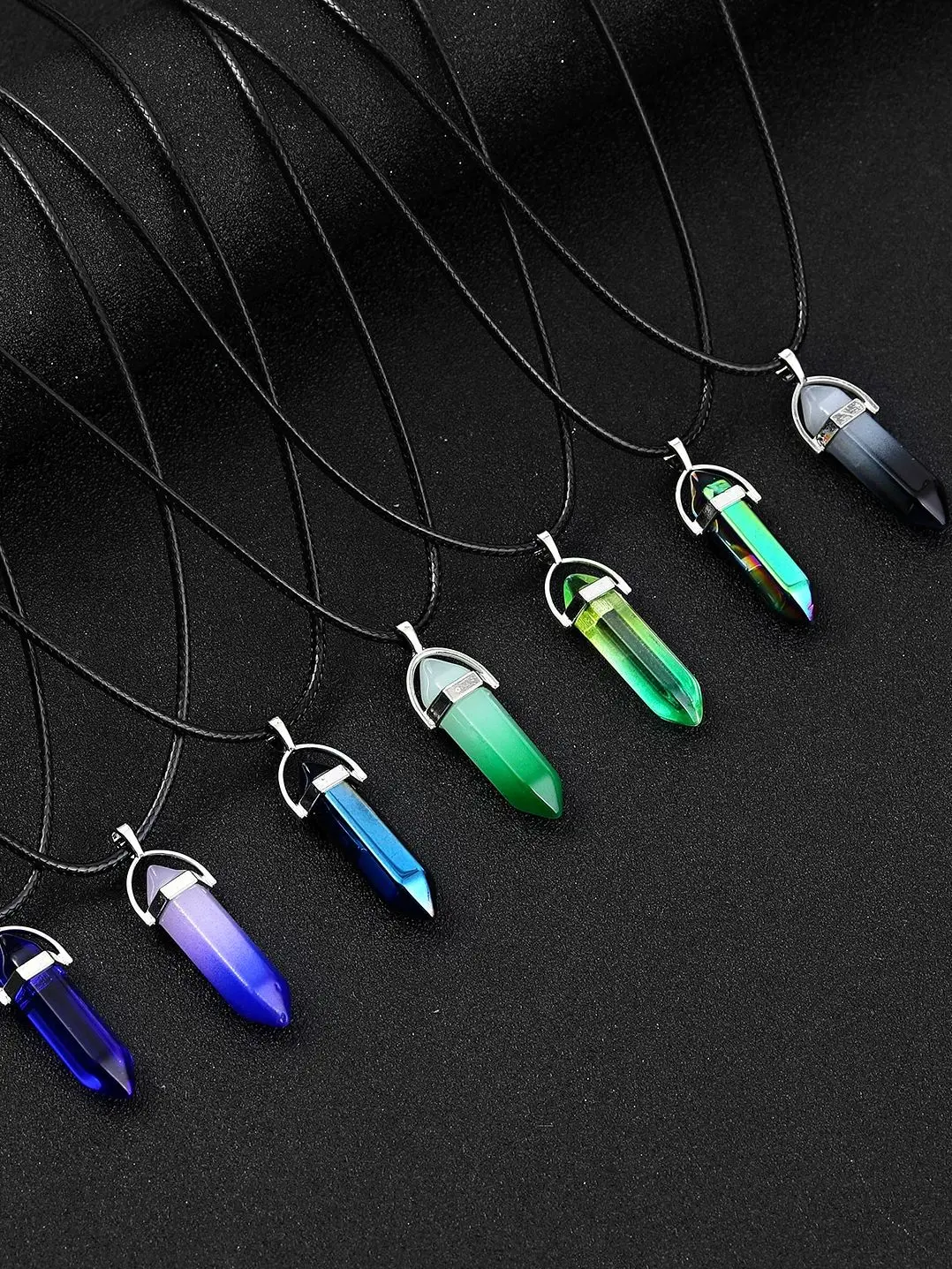 7PCS/A Set of Fashion Simple Crystal Hexagonal Column Necklaces, Healing Crystals, Women's Necklaces, and Men's Necklace