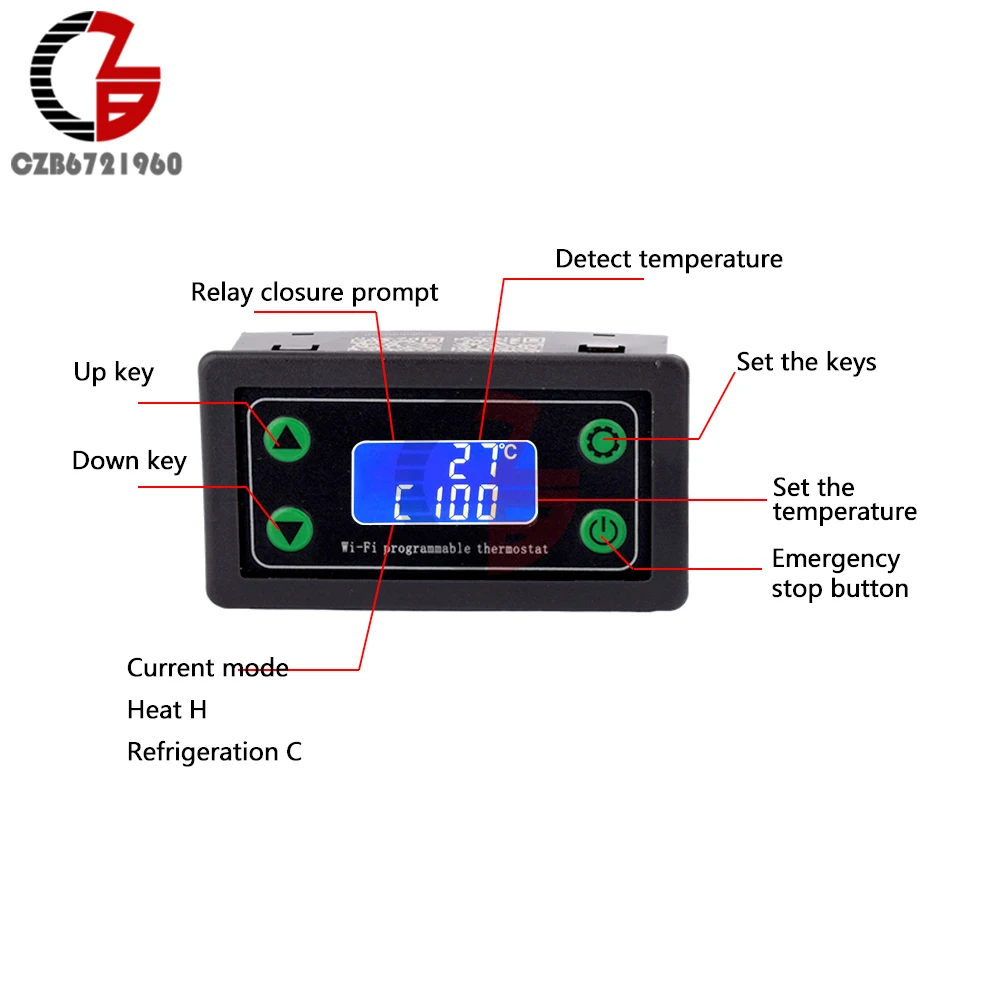 WIFI Remote High Temperature Digital Thermostat K-type Thermocouple High Temperature Controller -99~999 Degree DC 220V 1500W 12V