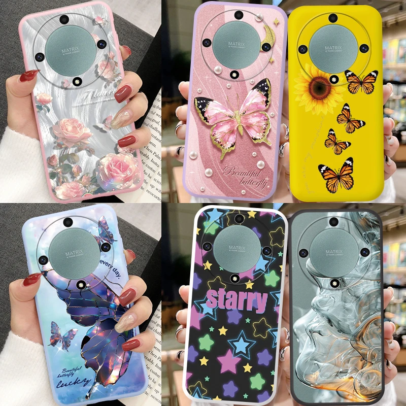 For Honor X8 X6 70 Lite X9a Magic 5 Lite X40 X8a X7a X6a X7b 90 Smart 50 Plus Play 8T X7b 5G Popular Butterfly Rose Phone Case