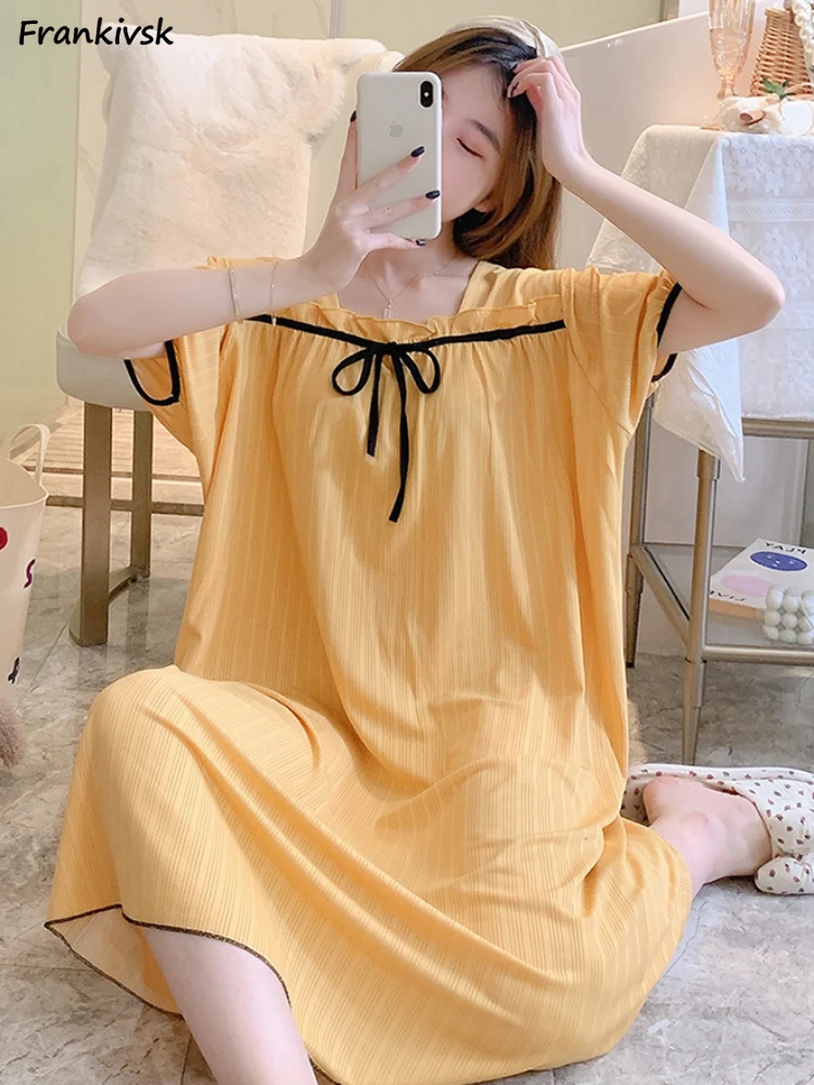 Nightgowns Women Korean Style Sweet Casual Simple All-match Fashion Popular Square Collar Aesthetic Cozy Slouchy Sleepwear Daily