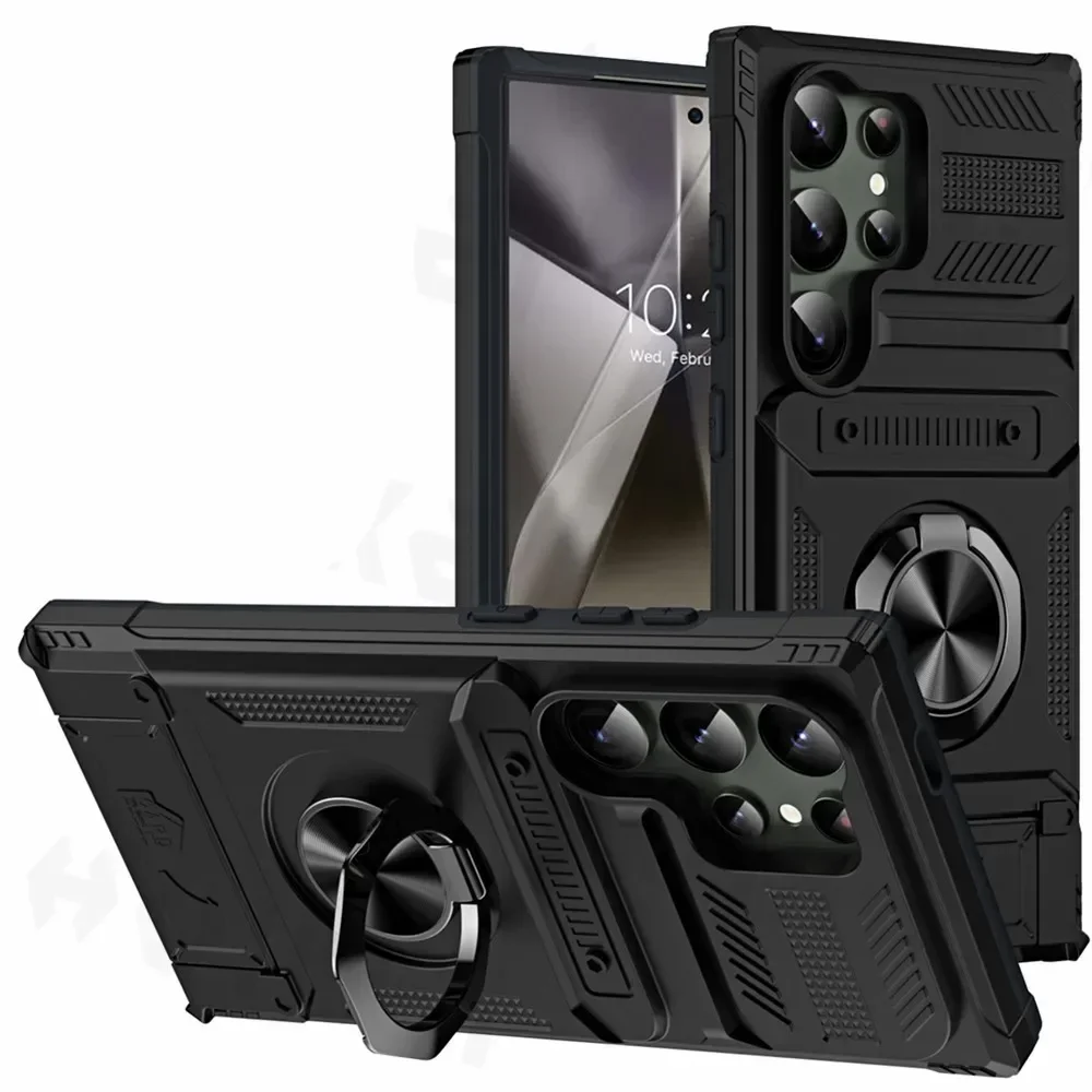 Hoesje voor Samsung Galaxy S26 Ultra S26 Plus S25 Ultra S25 met kaarthouder, draaibare ringstandaard, extra bescherming, portemonnee hoesje
