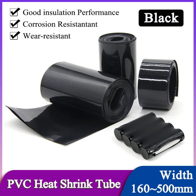 

1~10M Black Width160~500mm PVC Heat Shrink Tube 18650 Lipo Battery Pack Cable Sleeve Lithium Insulated Film Wrap Case Protection