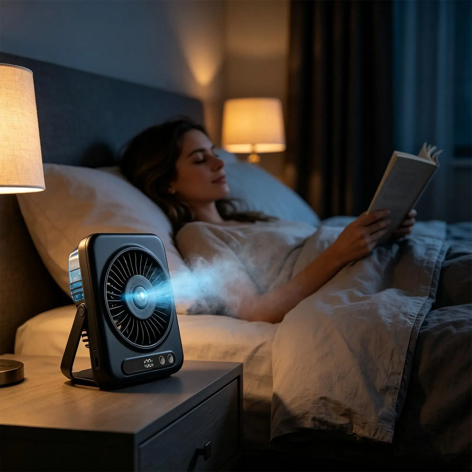 Portable Fan With Mist 5-Speed USB Rechargeable Heat Relief Blower 120-Degree Adjustable Angle LED Display Portable Fan Mist For