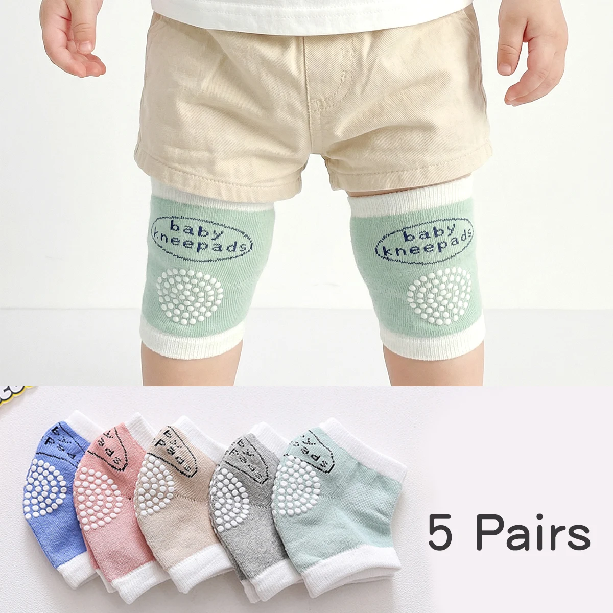 5 Pairs Simple Baby Knee Pads Non-slip, Breathable, Ideal for Crawling Protection. Comfortable for Summer Wear, Unisex.