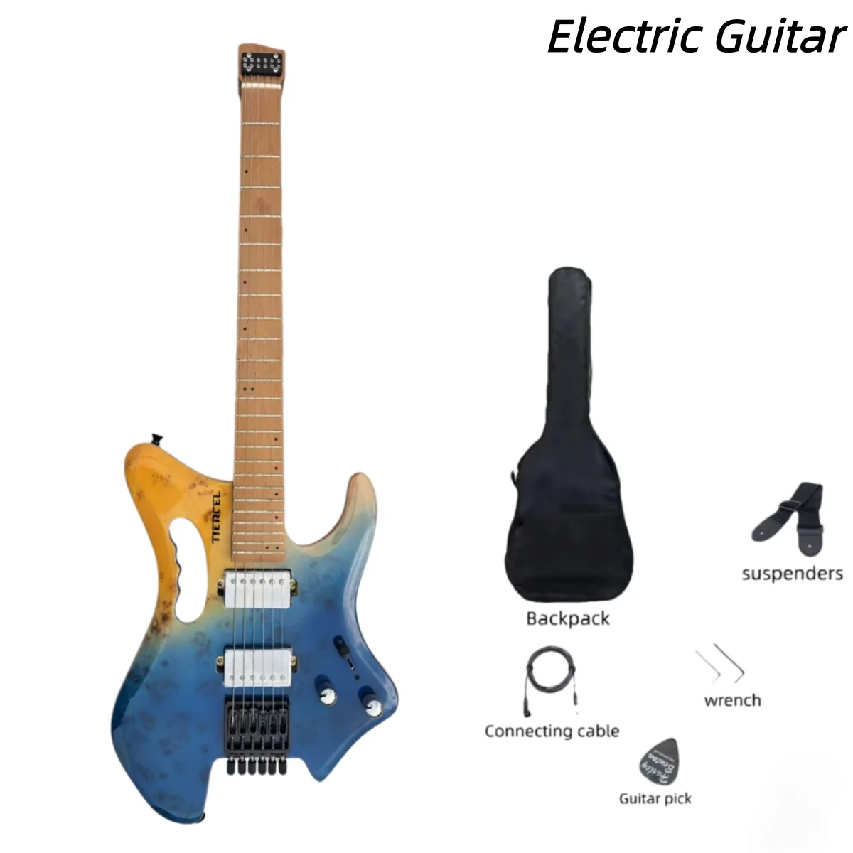 

Электрогитара Blue Lake Light Gradient безголовая, портативная, высококачественная, для игры в рок, незаменимая для начинающих, для практики.