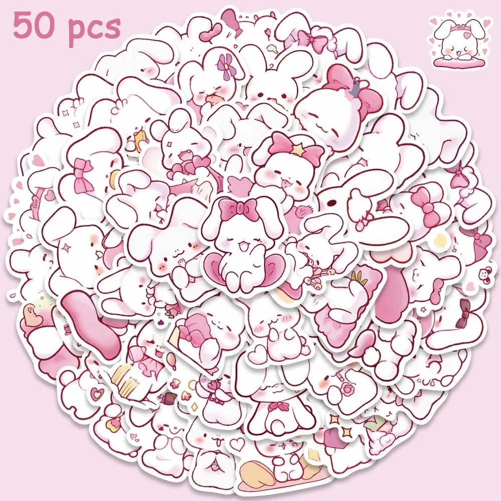 

50pcs Pink Cute Rabbit Stickers Cartoon Girls Kawaii Decals For Kids Water Bottle Suitcase Skateboard Scrapbook Stickers