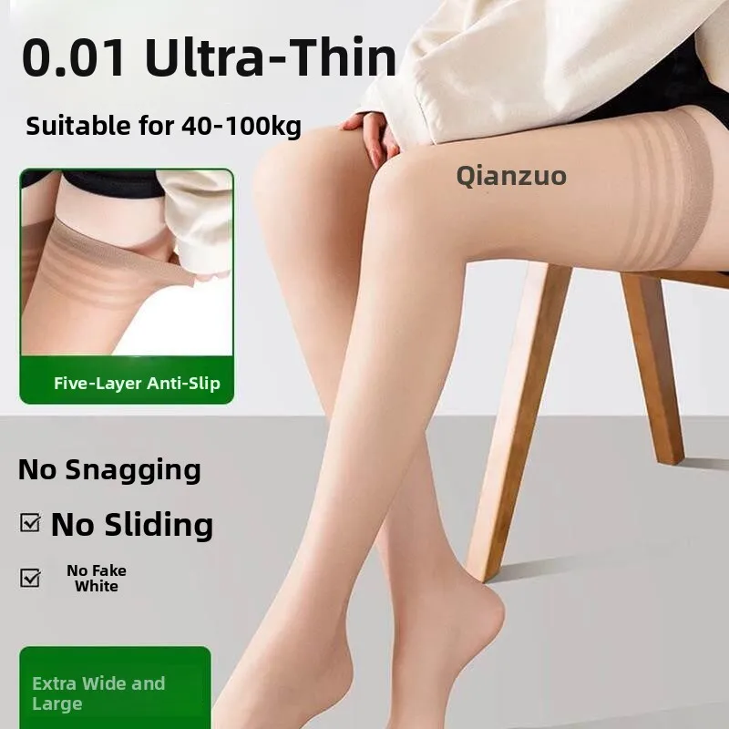 plus Size Long Tube Stockings Women's Summer Thin High Waist over Knee Anti Slip Flesh Color Big MM 200 Pounds Sun Protection