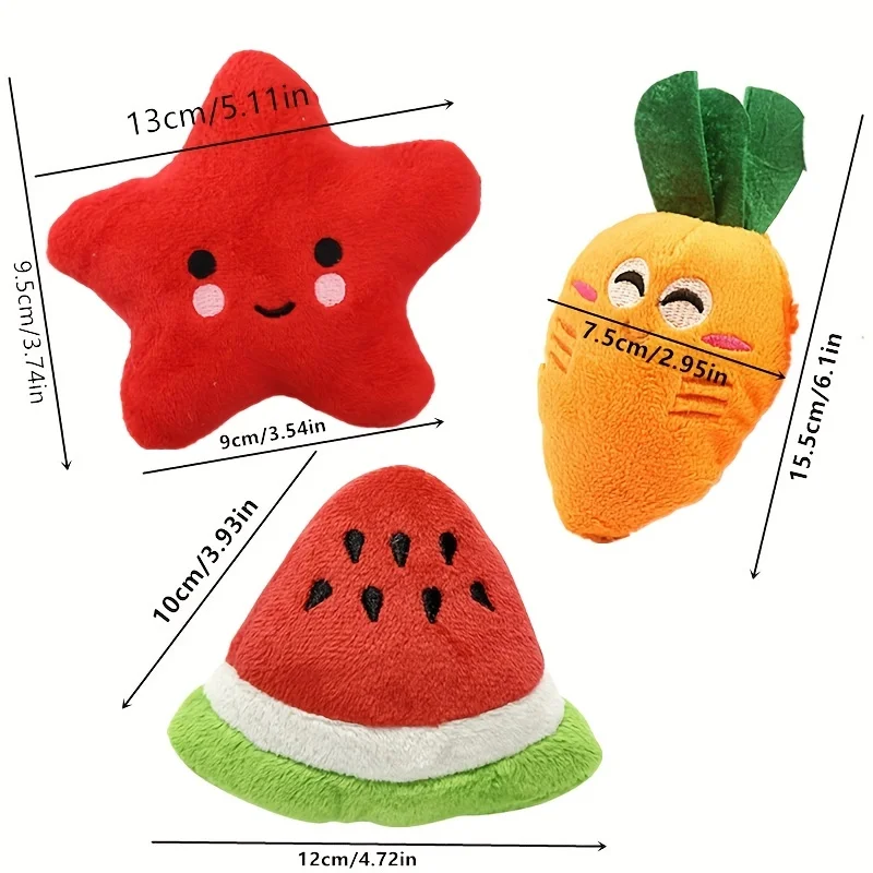 10pcs Pet Teething Toys Puppy Chew Toys Puppy Teething Toys Stuffed Plush Puppy Dog Toys Squeaky Fruits Vegetables Design Toy