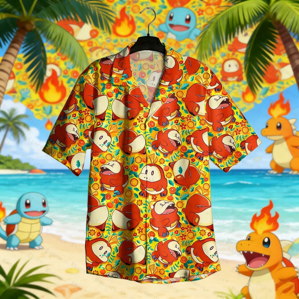 

Новая аниме-рубашка 3D с принтом в гавайском стиле для мужчин, летняя, с коротким рукавом, на пуговицах, повседневная, для детей, тропическая, пляжная, женская футболка