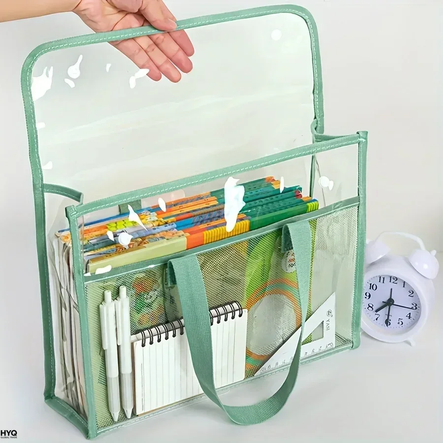 Clear Tote Bag For School Exams Transparent PVC Document Organizer Waterproof Handbag With Reinforced Handles For Stationery