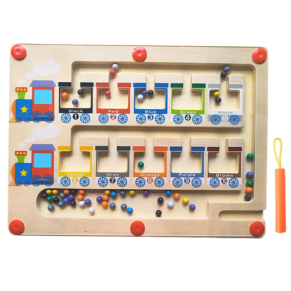 Wooden Magnetic Train Color Sorting Counting Board for Kids Educational Learning Puzzle Fine Motor Skills Development Montessori