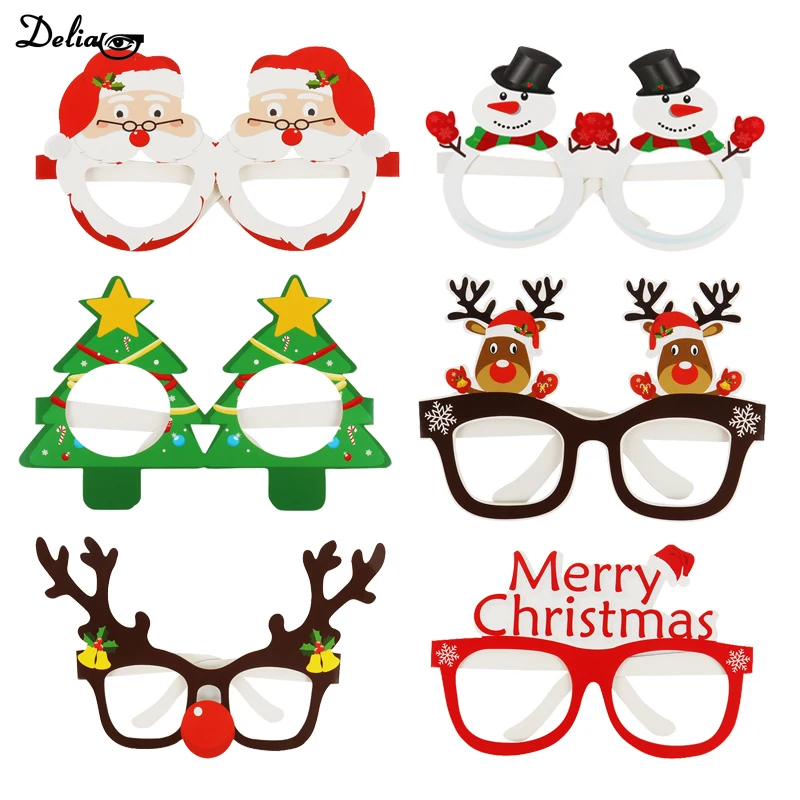 9pcs Santa Claus Xmas Tree Elk Paper Glasses Frame Christmas Glasses Photo Prop Christmas Decorations New Year Kids Gift