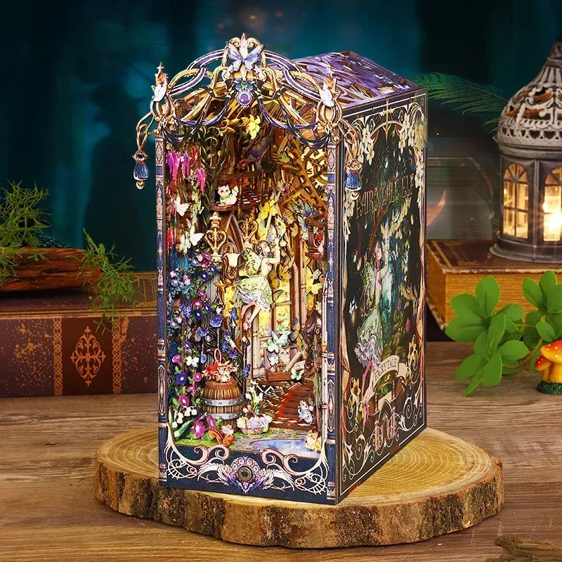 Fairy Tale Elf Home Bookend Decoration NEW Retro DIY Wooden Book Nook Shelf Insert Miniature Kits For Adult Handmade Gifts