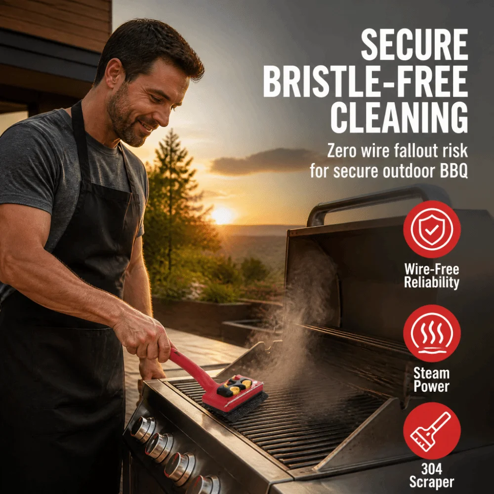 Safe Removable Head Bristleless Brush Detachable Scrub Heads Durable BBQ Grill Scraper Cleaning Tool Camping