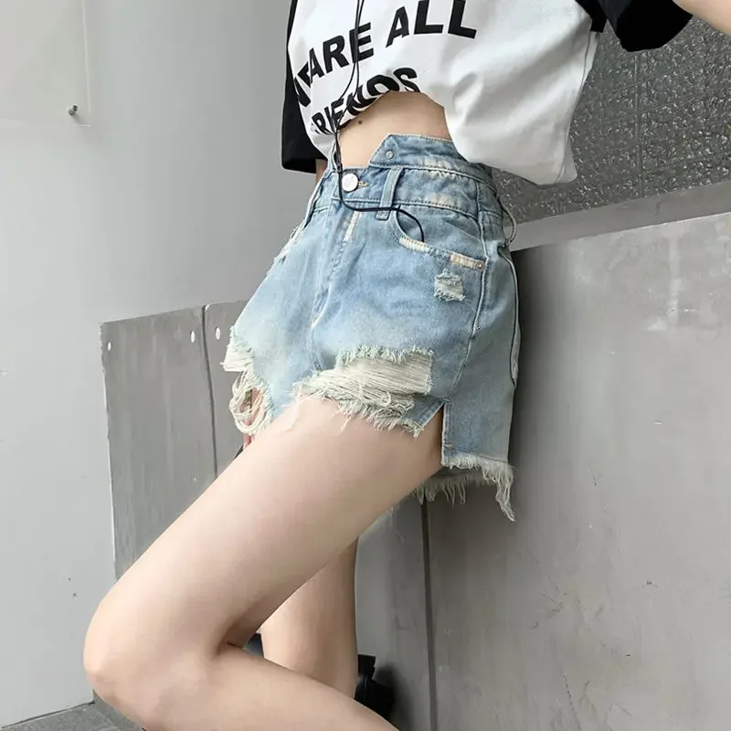 Loose Short Jean Pants Woman Ripped Korean Style Baggy Denim Shorts for Women Designer Fashion Clothing 2024 Aesthetic Jorts Hot