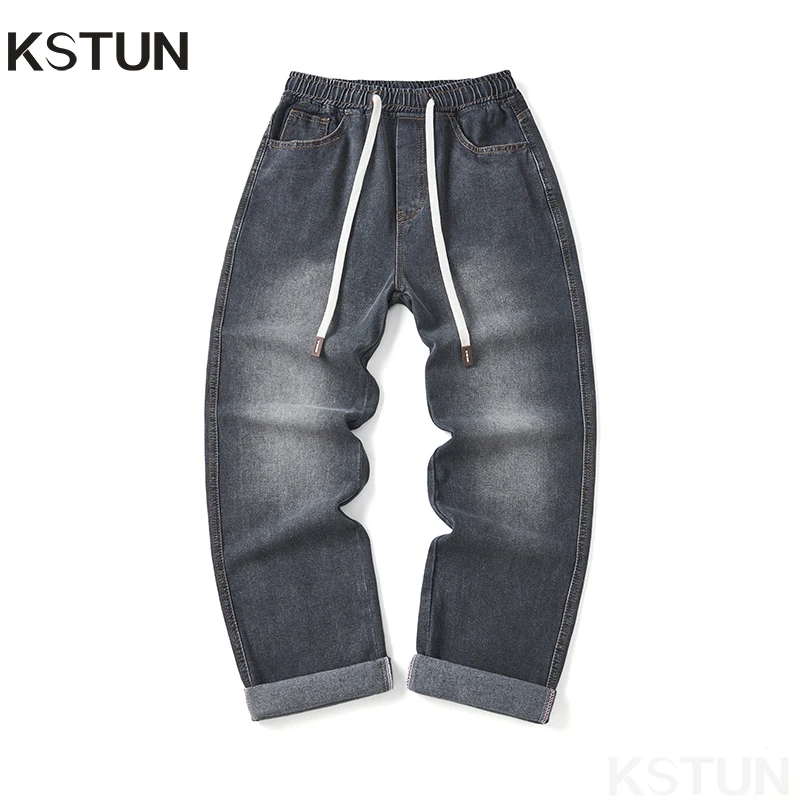 

Men's Jeans Pants Loose Fit Wide Leg Baggy Pants For Boys Students Elastic Waist Strawstring Mens Clothing Trousers Streetwear