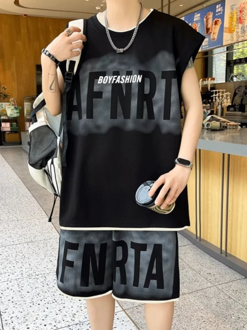 Men's Summer Plus Size Loose Vest Shorts Set Youth Fashionable Casual New Style Handsome Two Piece Outfit view 4