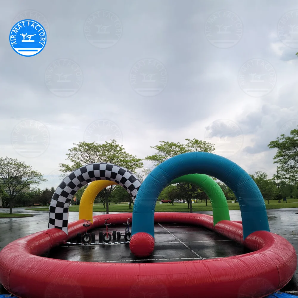 

Inflatable Go Kart Race Track with Racing Arches Commercial Party Rental Event Game for Kids/Adults Outdoor Speedway Course