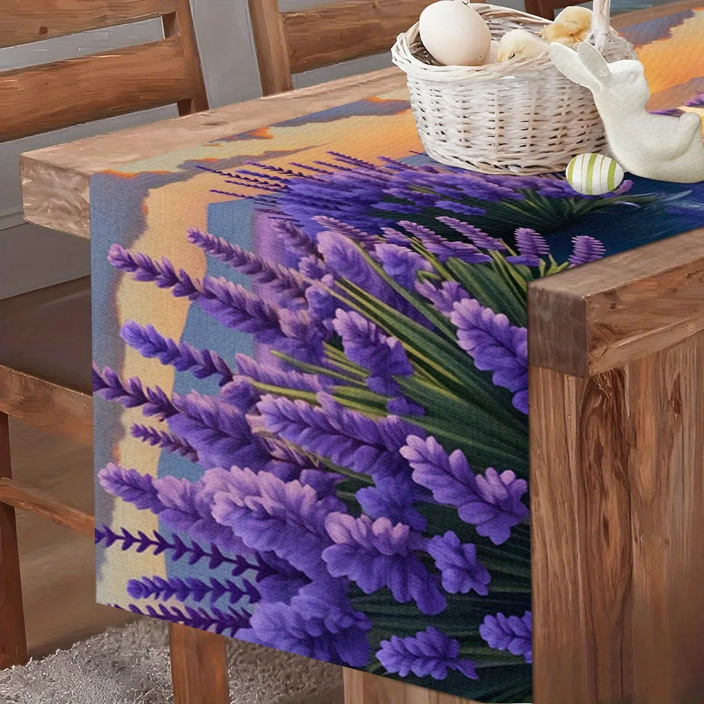 1 Piece Lavender Pastoral Sunset Scenery Table Runner, Suitable for Farmhouse, Indoor, Kitchen, Celebrations, Table Decoration, Restaurant and Banquet Decoration Supplies