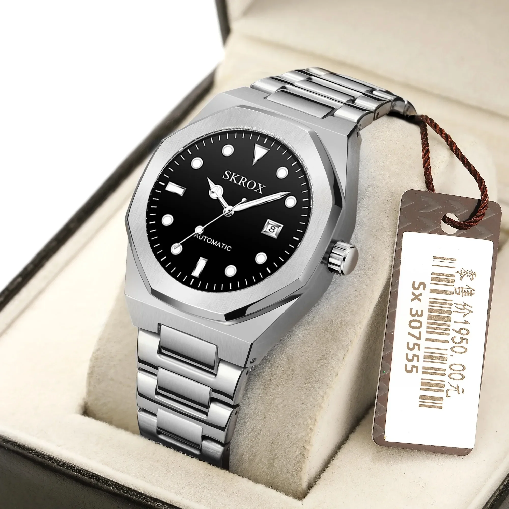 Original Luxury Brands Octagon Stainless Steel Automatic Movement Clock Mechanical Waterproof Wristwatch Dive Elegant Man Watch