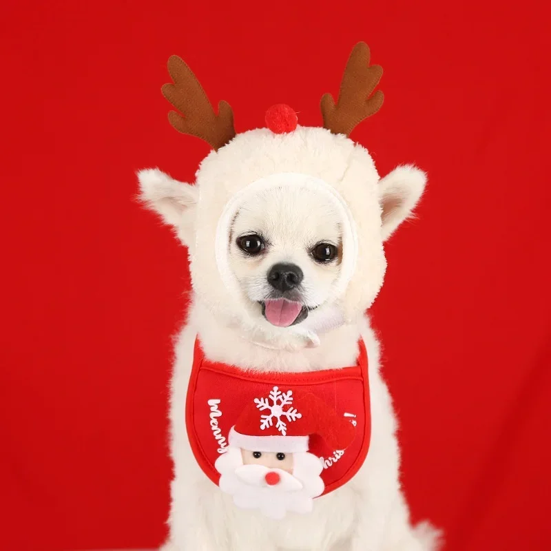 Hat for Dogs Winter Warm Stripes Knitted Hat+Scarf Collar Puppy Teddy Costume Christmas Clothes Santa Dog Costumes