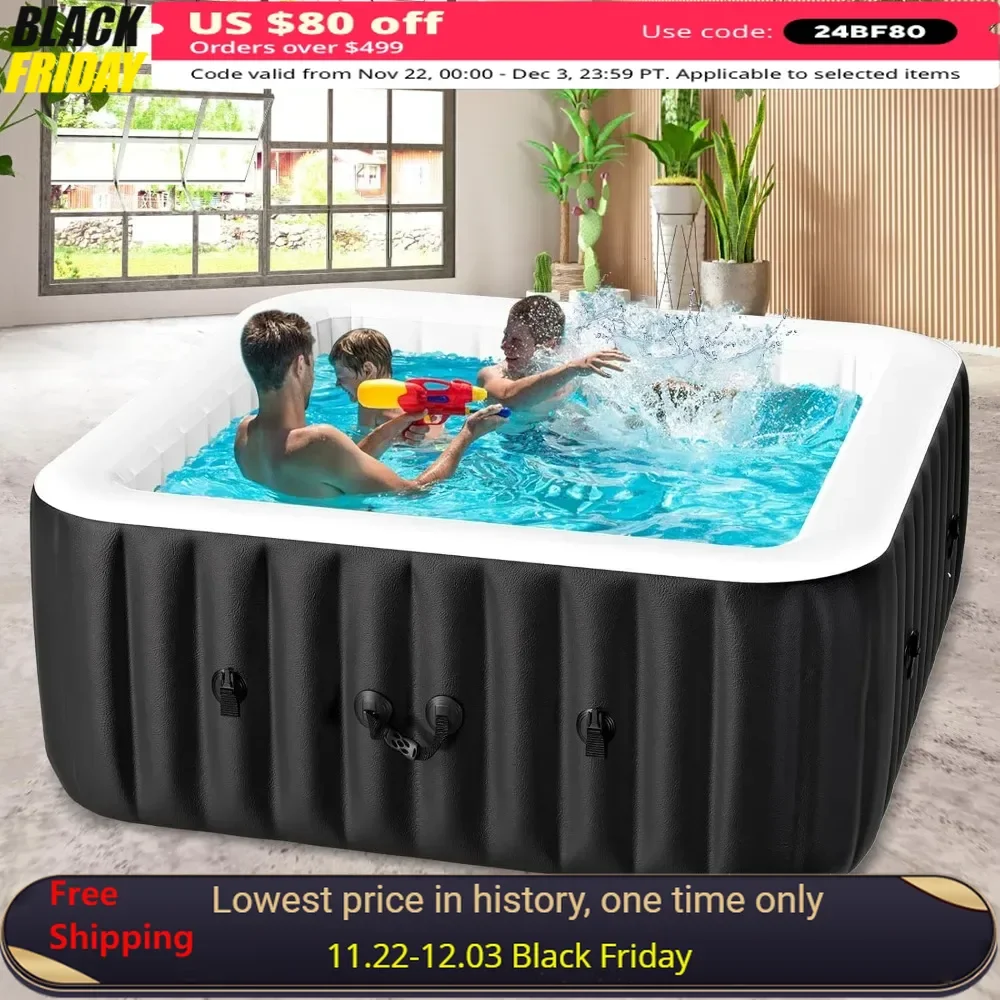 57” X 57” X 25” Hot Tub，2-4 Person Portable Hot Tub Spa with 120 Bubble Jets and Built in Heater Pump，Filter，Inflatable Hot Tub